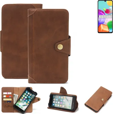 Produktbild von K-S-Trade Handyhülle für Samsung Galaxy A41 Schutz Hülle Walletcase Bookstyle Tasche Case Handytasche Wallet Flipcase Cover PolyurethanBraun (1x)