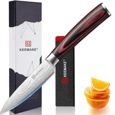 Immagine prodotto di Coltelli da cucina, coltello spelucchino, 9 cm, Acciaio al carbonio ad alta resistenza, manico in legno di pakka, con custodia e confezione regalo