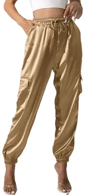 Produktbild von heipeiwa Damen Satin Cargo Jogger Pants Dressy Casual Silky Elastic High Waist H