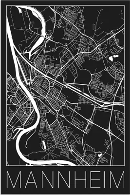 Produktbild von ARTland Wandbild Alu für Innen & Outdoor Retro Karte Mannheim Deutschland Schwarz Größe: 40x60 cm