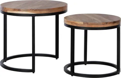 Produktbild von home24 Couchtisch - 2er-Set - Akazie Massiv / Metall