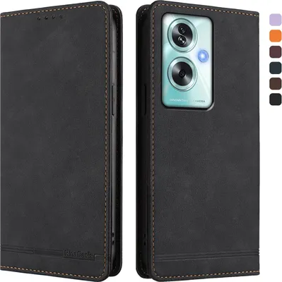 Image de Etui pour Oppo A79 5G, étui rétro en cuirPolyuréthaneavec support et fentes pour cartes de crédit Noir