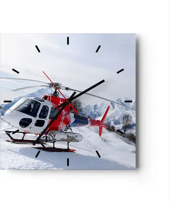 Produktbild von Wanduhr - Quadrat - Glasuhr - Hubschrauber Berge Gipfel Winter - 30x30cm - Schleichendes Uhrwerk - Lautlos - zum Aufhängen bereit - Dekoration Modern - Wanddekoration aus Glas - C3AC30x30-1572