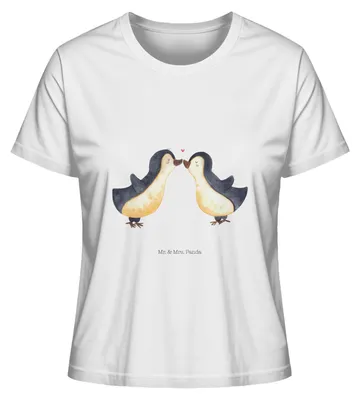 Produktbild von Mr. & Mrs. Panda Basic Shirt Damen Pinguin Liebe Größe S - Weiß - Geschenk, Kurzarmshirt, Oberteil, Hochzeitstag, Frauen T-Shirt, Hochzeit, Vertraut, Liebesspruch, Bio