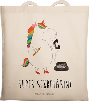 Produktbild von Mr. & Mrs. Panda Tote Bag Einhorn Sekretärin - Transparent - Geschenk, Jutebeutel, Einhörner, Tragetasche, Büro, Shopping Tasche, Unicorn, Beutel, Steuerbüro