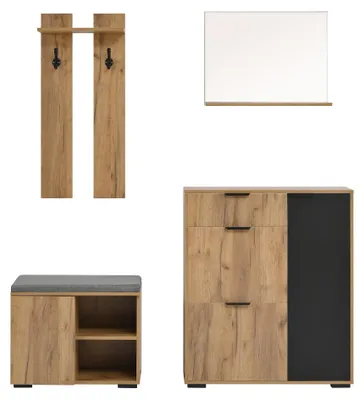 Immagine prodotto di Armadio per scarpe e appendiabiti - Colore naturale - Pannello di particelle di legno - Larghezza 140 cm