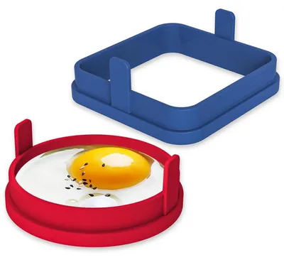 Image de Moules à œufs en silicone, lot de 2, carrés et ronds, de 9,5 cm, pour poêle