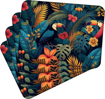 Obrázek produktu pro Sada 4 prostírání 40x30 cm Tropical Flowers 2 prostírání Omyvatelné - žáruvzdorný korkový podklad odolává teplotám do 100 °C