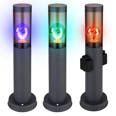 Produktbild von 3er Set RGB LED Sockelleuchte, Steckdosen, Edelstahl, H 45 cm