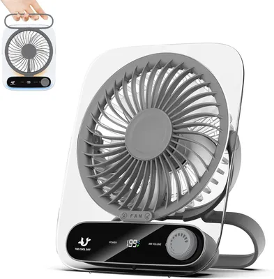 Produktbild von Ultradünner, tragbarer USB-Ventilator – leise, 199 Geschwindigkeitsstufen, zum Aufhängen oder Aufstellen (für Zuhause, Büro & unterwegs) – wiederaufladbar (3000 mAh), Grau