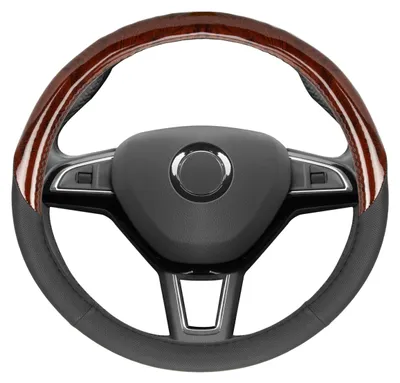 Produktbild von HEYNER® Lenkradhülle Auto 37–39 cm – rutschfest, weich, griffig, schwarz/braun in Holzoptik