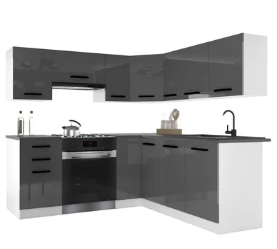 Immagine prodotto di Belini - Angolo cottura moderno ITALIA 6 - Mobili da cucina 360 cm grigio lucido - Cucina componibile con pensili, mobili base e piani di lavoro
