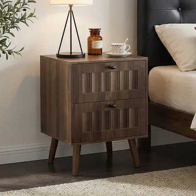 Productafbeelding van Middeleeuwse nachtkastje met twee lades, 43,5 x 40 x 58 cm, walnoot