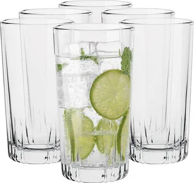 Productafbeelding van Unyqoos® set van 6 longdrinkglazen, glas, 340 ml – elegant, kras- en breekbestendig, vaatwasmachinebestendig, geschikt voor cocktails en frisdranken