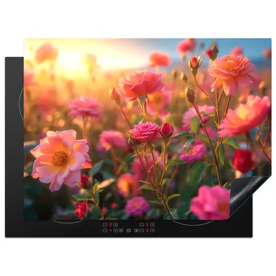 Produktbild von KitchenYeah© Herdabdeckplatte Rosen - Blumen - Rosa , 71x52cm, Küche Deko, Glaskeramikkochfeld Herdabdeckung, Abdeckplatte fùr Kochfeld