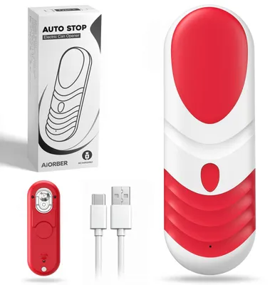Image de Ouvre-boîtes électrique AIORBER USB-C, à une touche, arrêt automatique, bords lisses, 2000 mAh, pour boîtes rondes, ovales et carrées, rouge et blanc