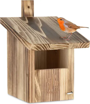 Produktbild von Relaxdays Nistkasten für Halbhöhlenbrüter, Garten & Terrasse, Einflugspalt HxB: 65 x 95 mm, Nisthöhle Tannenholz, natur