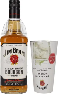 Produktbild von Jim Beam Kentucky Straight Bourbon Whiskey 40% Vol. 0,7l mit Highball Glas