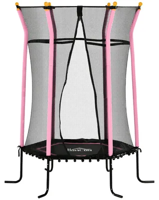 Zdjęcie produktu dla Trampolina dziecięca Ø163,5 cm, trampolina z siatką zabezpieczającą, osłoną krawędzi, trampolina ogrodowa dla dzieci 3-10 lat, nośność do 50 kg, różowa