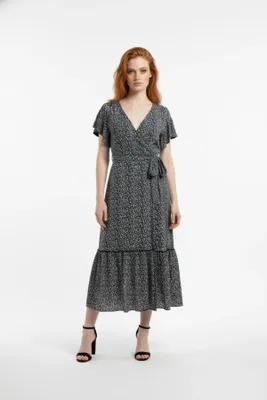Produktbild von Kleid für Damen, Midilänge, Kurzarm, in Schwarz, bequemer Schnitt, Größe S