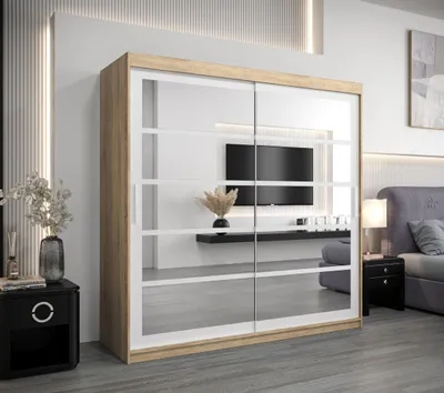 Produktbild von Kleiderschrank JOHANA – Breite 200 cm, Sonoma-Eiche / Weiß
