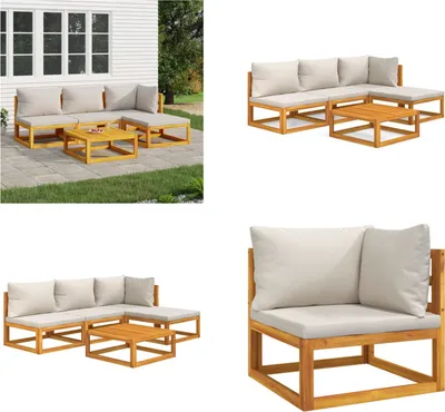 Produktbild von vidaXL 5 tlg. Garten Lounge Set mit Hellgrauen Kissen Massivholz - Garten Lounge Set - Garten Lounge Sets - Outdoor Lounge Set - Lounge Set Terrasse