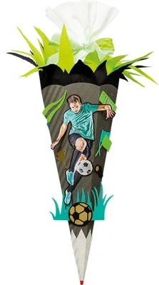 Produktbild von Schultüten-Bastelset mit Effekten (Sound) und Moosgummiteilen Fußball-Star 68 cm groß - 6-eckig Rot(h)-Spitze - Kreppverschluss