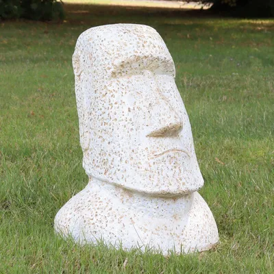 Produktbild von Osterinsel Moai Kopf Stein Steinfigur Gartenfigur Lavastein Figur Statue Weiß 40 cm