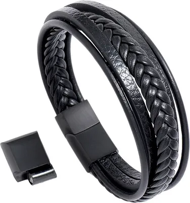 Produktbild von INF Geflochtenes Lederarmband für Herren Schwarz