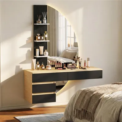 Produktbild von JUMMICO Wand-Schminktisch mit LED-beleuchtetem HD-Spiegel, dimmbarer Helligkeit