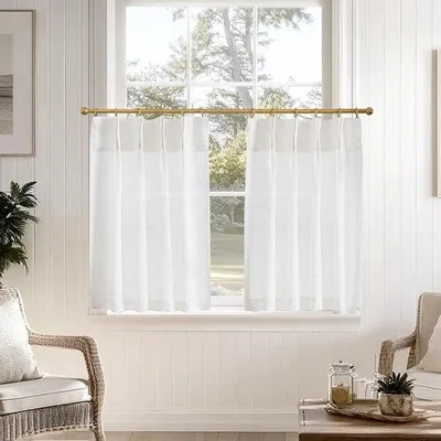 Immagine prodotto di Ibenzoa® Set da 2 tende corte trasparenti, effetto lino, 65x60 cm, con passanti nascosti e 10 ganci, ideali per cucina e porta finestra, stile rustico