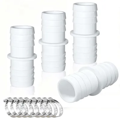 Zdjęcie produktu dla Złączki do węży 38 mm, plastikowe, ze stali nierdzewnej, zestaw 4 sztuk, wraz z 8 opaskami zaciskowymi do węży
