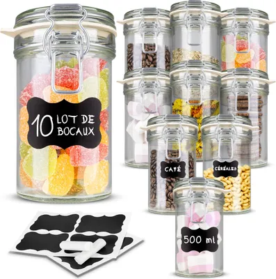 Image de Creative Home Lot de 10 Bocaux en Verre 500ml - Bocal en Verre avec Couvercle