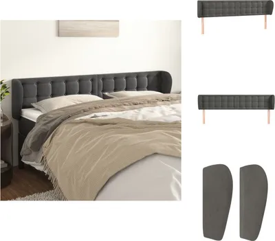 Produktbild von vidaXL Kopfteil mit Ohren Dunkelgrau 203x23x78/88 cm Samt -  Kopf- & Fußenden