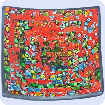 Produktbild von Mosaikschale Tonschale Glasschale Dekoschale Mosaik Kunsthandwerk Glassteine Deko Quadrat bunt groß, rot