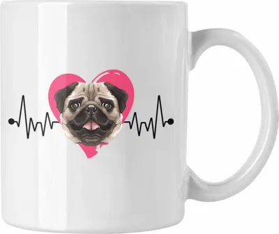 Produktbild von Trendation - Mops Besitzer Tasse Geschenk Lustiger Spruch Geschenkidee Herzschlag Mops (Weiß)