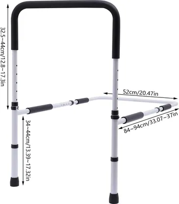 Produktbild von Bettgitter mit Haltegriff - Höhenverstellbare Bettstütze für Erwachsene und Senioren - Bodenstehend - Rutschfester Schaumgriff - Stahl bis 136 kg - Weiß