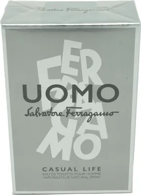 Produktbild von Salvatore Ferragamo Uomo Casual Life, Männer, 100 ml, Kardamom, Zitrone, Violett, Ambrette, Kaffee, Kaschmirhölzer, Zedernholz, Weißer Moschus, ALCOHOL DENAT. (SD ALCOHOL 39-C), PARFUM (FRAGRANCE), AQUA (WATER), LIMONENE, LINALOOL, ETHYLHEXYL...