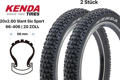 Produktbild von 2 Stück 20 Zoll KENDA Slant Six Fahrrad Reifen 20x2.60 Cross Country XC Fat Bike
