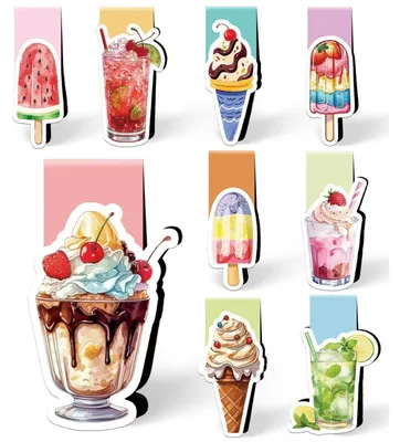 Zdjęcie produktu dla Magnetische Lesezeichen Kinder 9er Set Sommer Eis & Getränke Motive