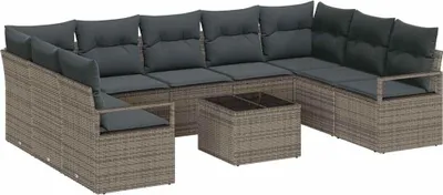 Immagine prodotto di vidaXL Set di divani con cuscini 10 pezzi in polirattan grigio