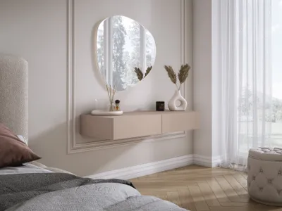 Immagine prodotto di Comodino sospeso con due cassetti, frontale liscio - Colore: marrone caramello, 100 x 40 x 16 cm