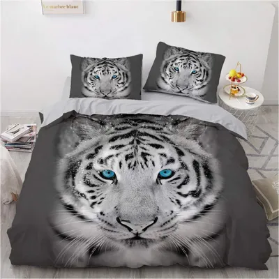 Immagine prodotto di Set di lenzuola 200x200 cm, motivo animalier, bianco e grigio, 3 pezzi, in microfibra con cerniera