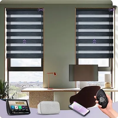 Produktbild von Graywind Mess messen elektrische doppelte roller blinde, wiederaufladbares Smart Duo kompatibler Alexa Google, Fernbedienungsfenster mit durchscheinen