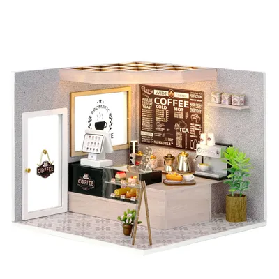 Produktbild von 3D-Puzzle DIY holz Miniaturhaus Modellbausatz Puppenhaus Kaffee Bar