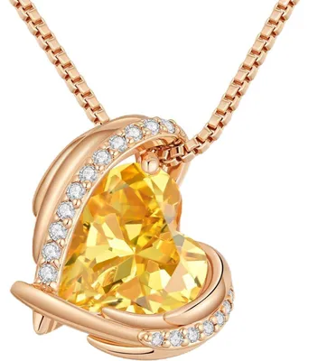 Image de Collier pour femme, en or rose, avec un pendentif en forme de cœur et un cristal, livré avec une boîte cadeau
