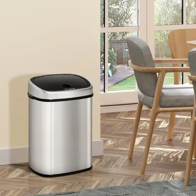 Obrázek produktu pro Homcom HOMCOM¬Æ Automatický odpadkový koš s infračerveným senzorem 48 l stříbrný odpadkový koš Kuchyňský koš 40,9 d x 28,9 š x 64,3 v cm