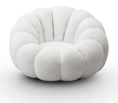 Produktbild von YOURHOUSE24 Drehsessel ORIA, Boucle-Stoff, Sessel mit Fußstütze Relaxsessel mit Hocker, Farbe: Weiß