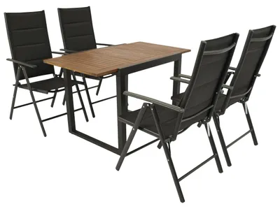 Produktbild von Garnitur Sitzgruppe 5-teilig, Aluminium anthrazit + Kunstgewebe schwarz, Tischplatte Akazie