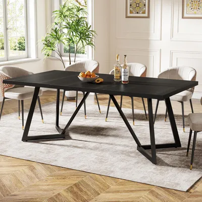 Produktbild von Esstisch rechteckig 180 cm für 6-8 Personen mit Metallgestell schwarz